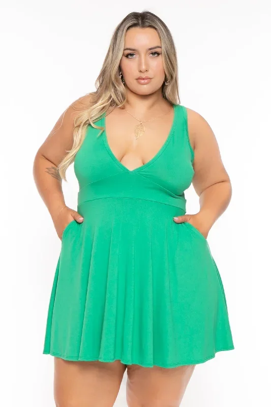 Plus Size Jeanine  Flare Dress - Green