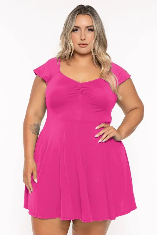 Plus Size Jeanne Flare Dress - Fuchsia