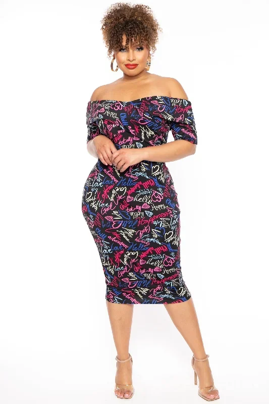 Plus Size Lydia Graffiti Dress- Black