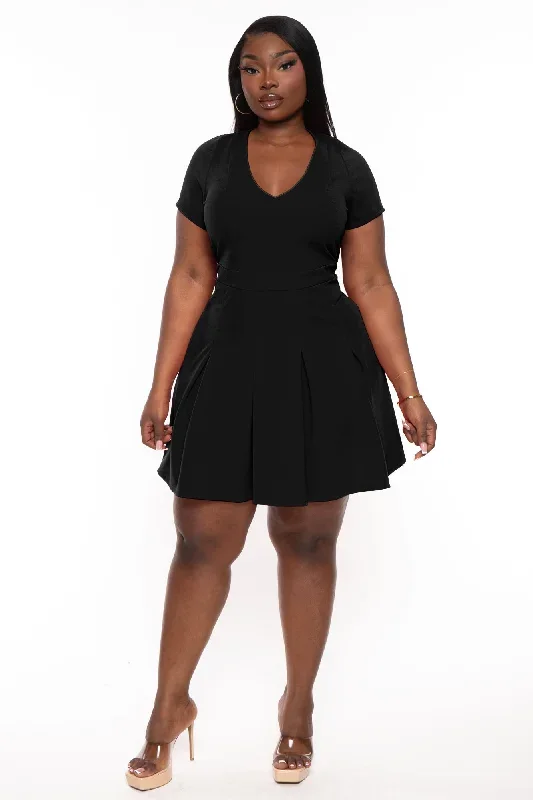 Plus Size  Meline Pleated Dress- Black