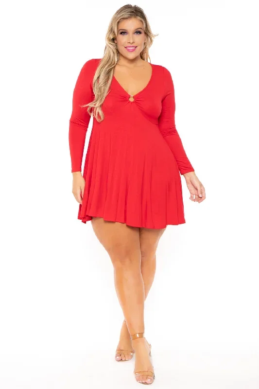 Plus Size Niela Flare Dress - Red