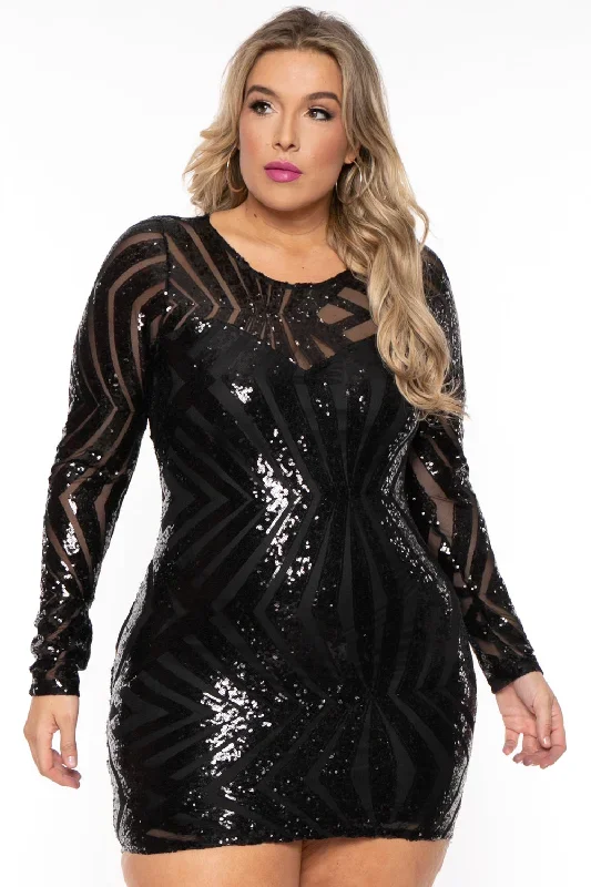 Plus Size Sequin Gatsby Dress - Black