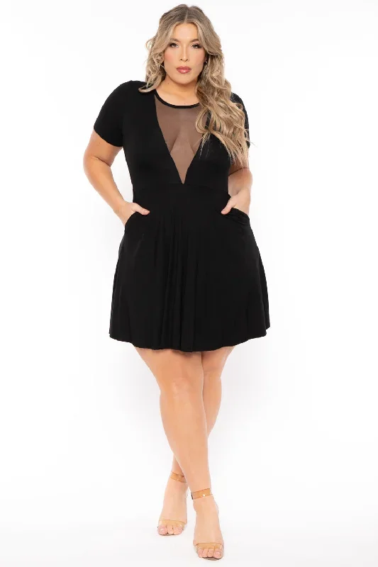 Plus Size Vicki Mesh Flare Dress - Black