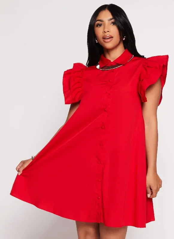 Poplin Flutter Sleeve Shirt Dress