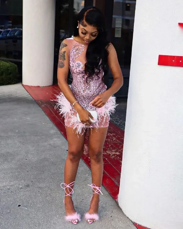 sexy-sheer-mesh-african-homecoming-cocktail-dresses-luxury-crystals-pink-feather-short-black-girls-prom-dresses