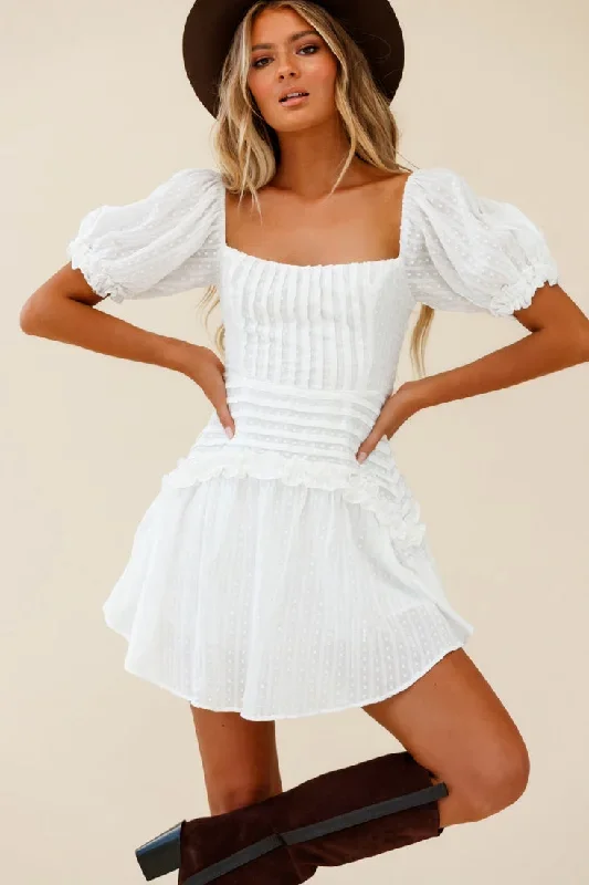 Sunshine Lane Milkmaid Sleeve Lace-up Back Dress White