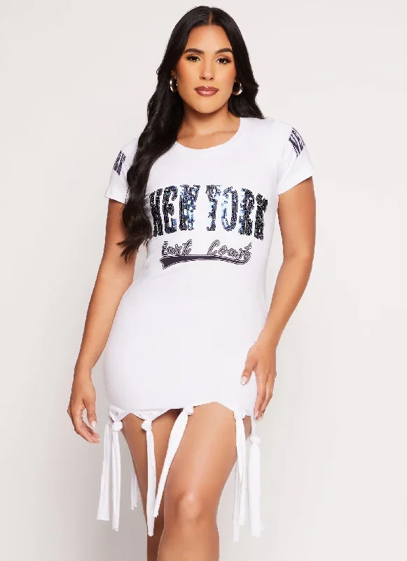 New York East Coast Sequin Graphic T Shirt Dress