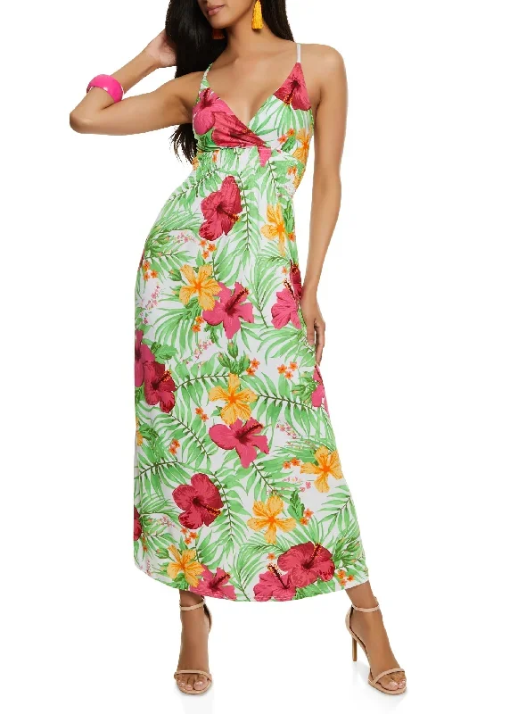 Tropical Print Smocked Waist Sundress