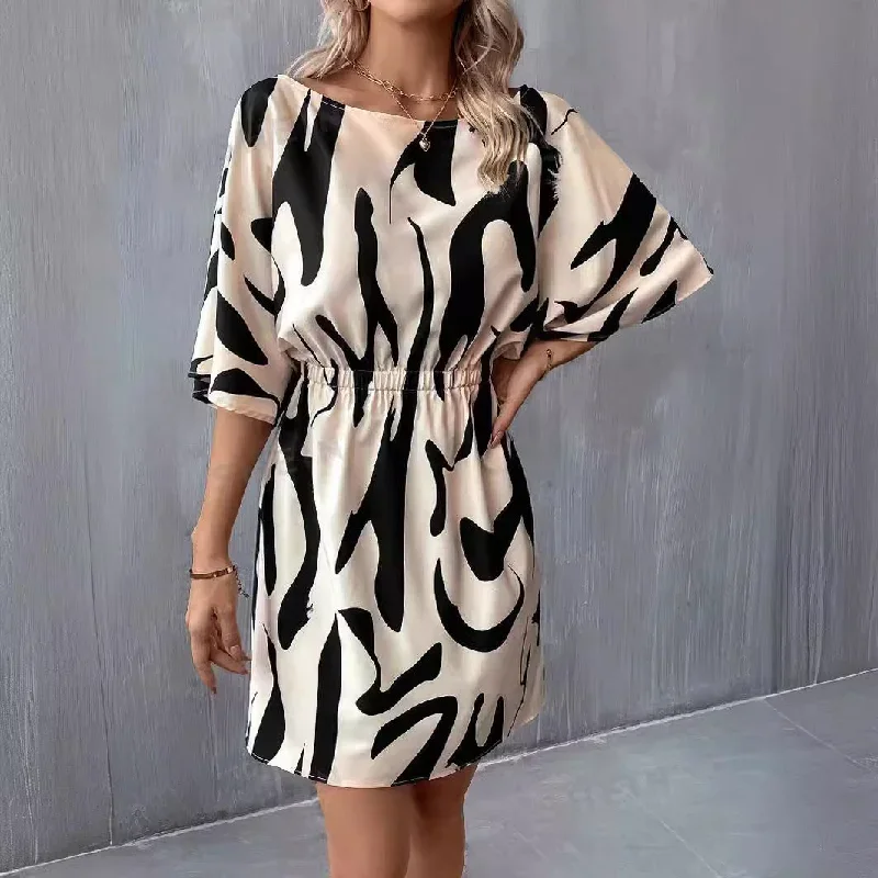 Women's Summer Dress Printed Batwing Sleeve