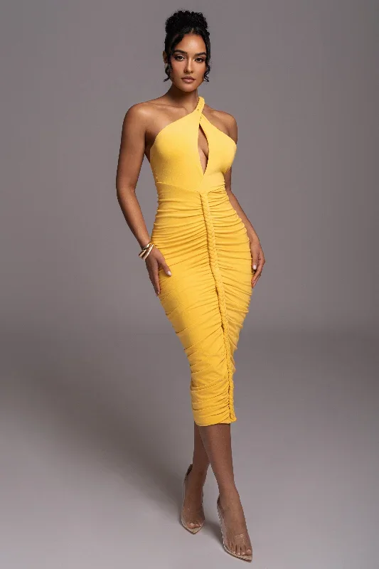 Yellow Jess Ruched Midi Dress