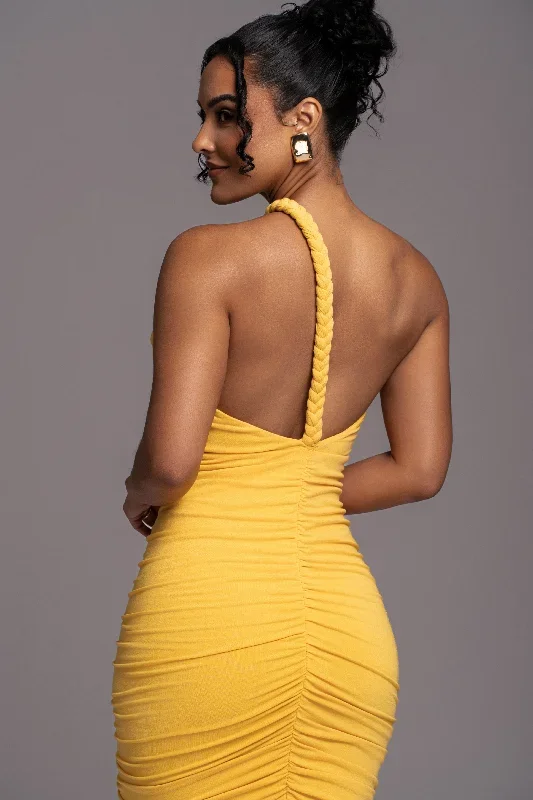 yellow-jess-ruched-midi-dress