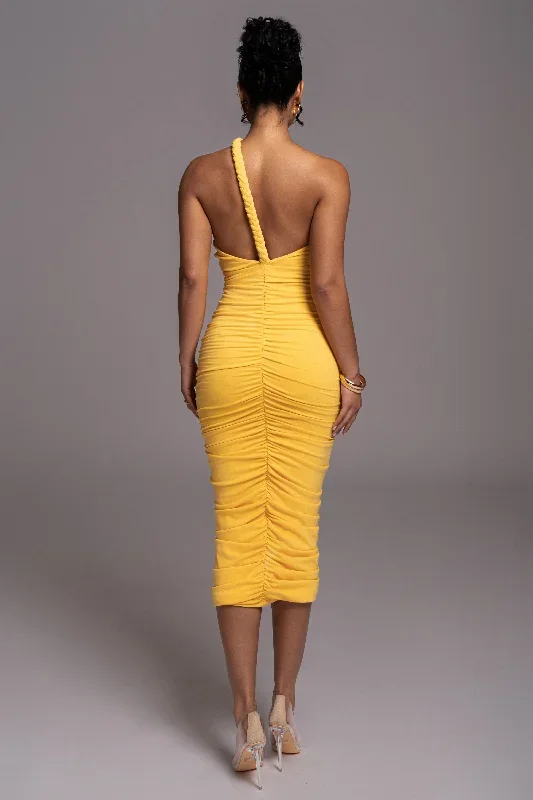 yellow-jess-ruched-midi-dress