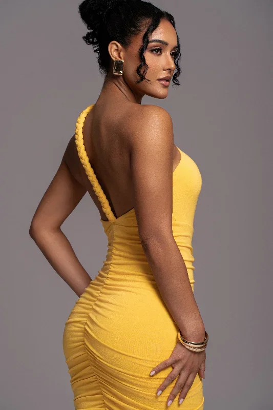 yellow-jess-ruched-midi-dress